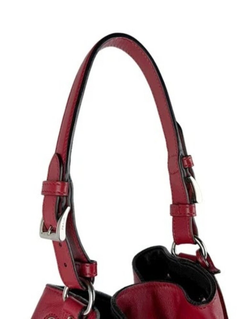 Auth PRADA Handbag Shoulder Bag Red/Silver Leather/Metal - z9575 - Picture 10 of 14